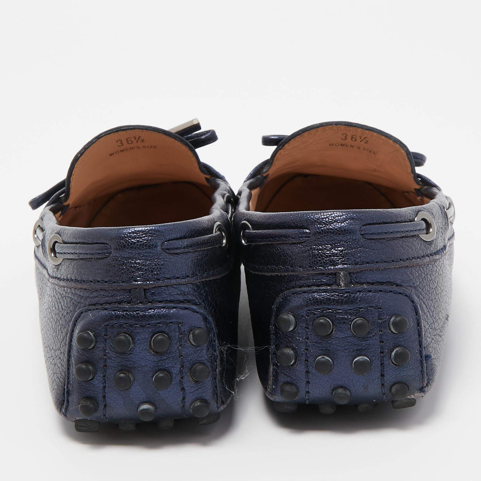 Women's Tod's Blue Leather Gommino Bow Slip On Loafers Size 36.5 For Sale