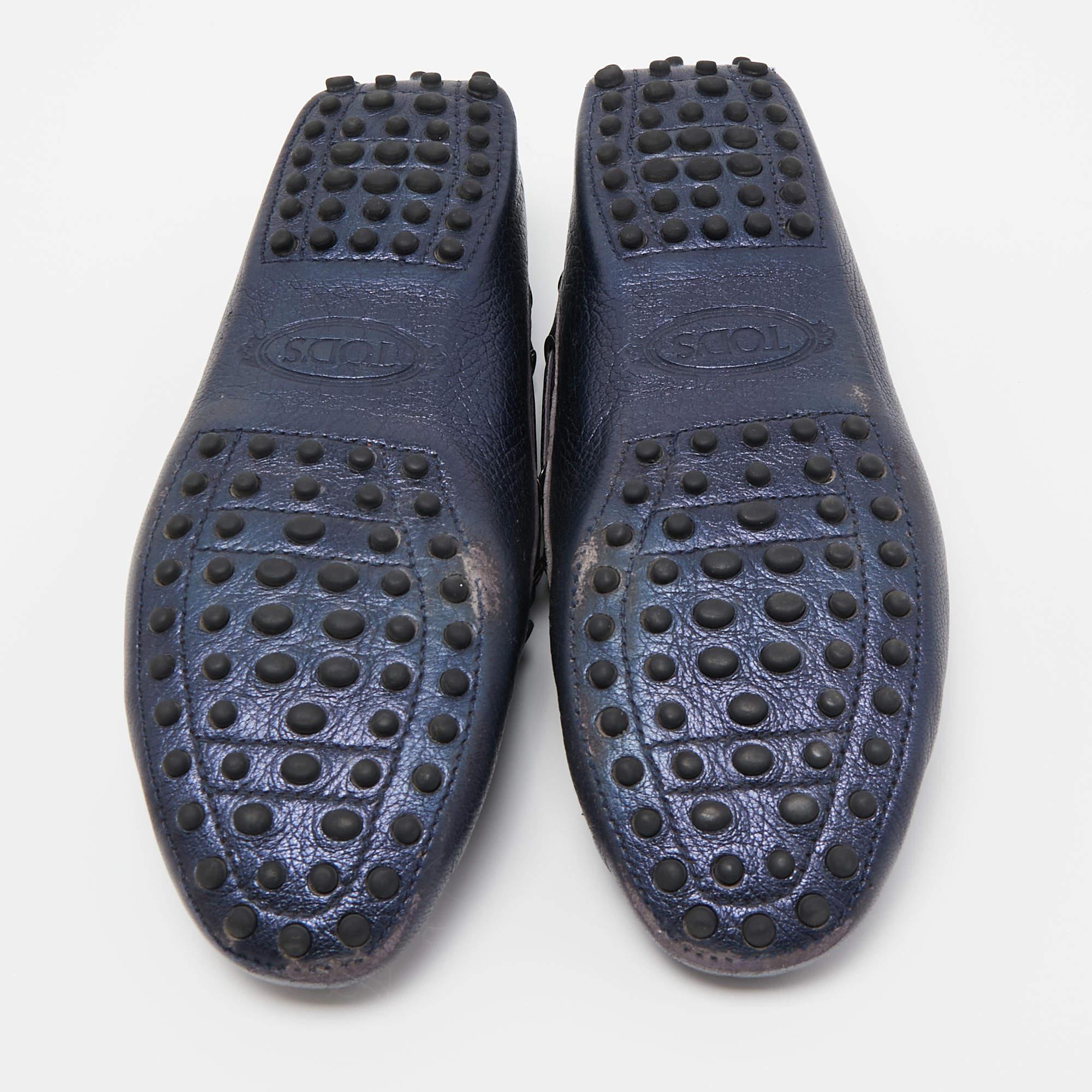 Tod's Blue Leather Gommino Bow Slip On Loafers Size 36.5 For Sale 1