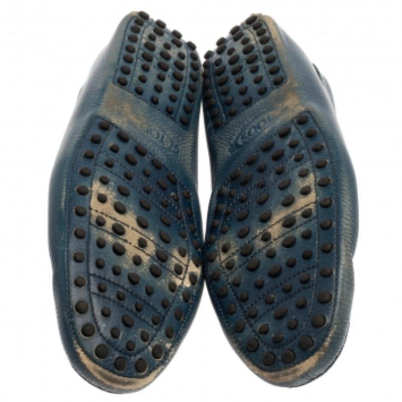 Gray Tods Blue Leather Gommino Driving Loafers Size 45.5 For Sale