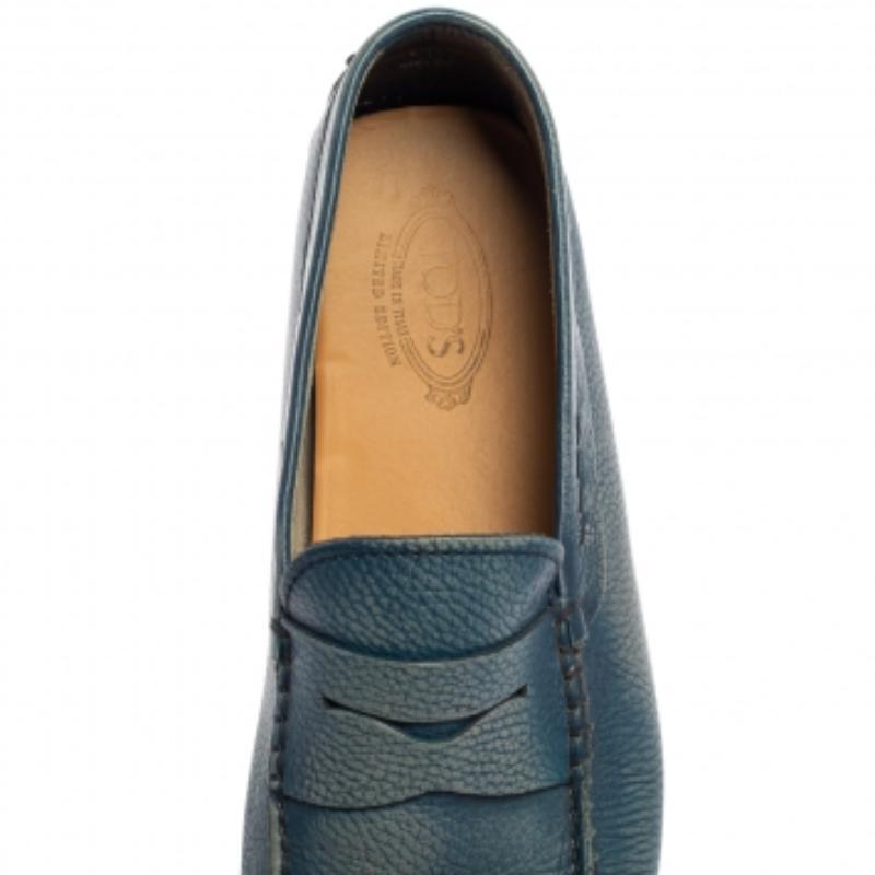 Tods Blue Leather Gommino Driving Loafers Size 45.5 In Fair Condition For Sale In Dubai, Al Qouz 2