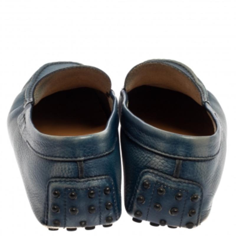 Men's Tods Blue Leather Gommino Driving Loafers Size 45.5 For Sale