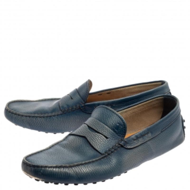 Tods Blue Leather Gommino Driving Loafers Size 45.5 For Sale 1