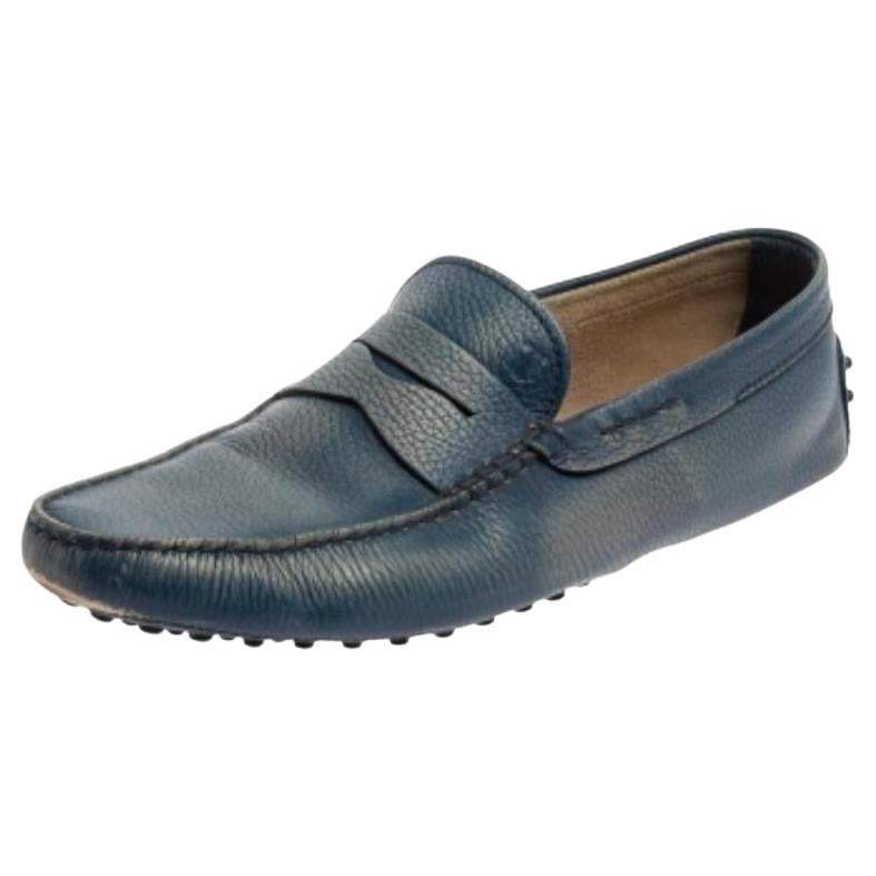 Tods Blue Leather Gommino Driving Loafers Size 45.5 For Sale