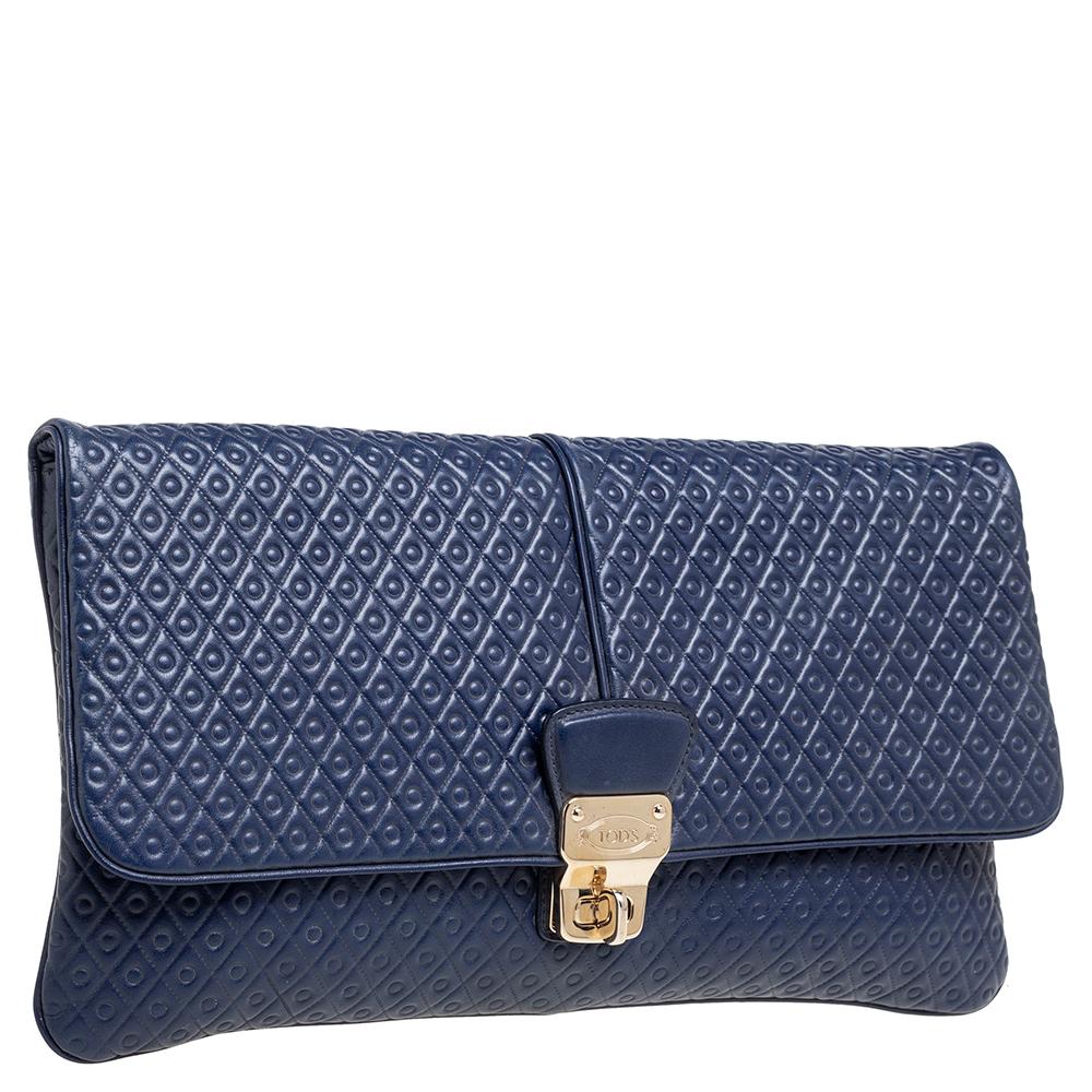 Tod's Blue Leather Signature Clutch 4