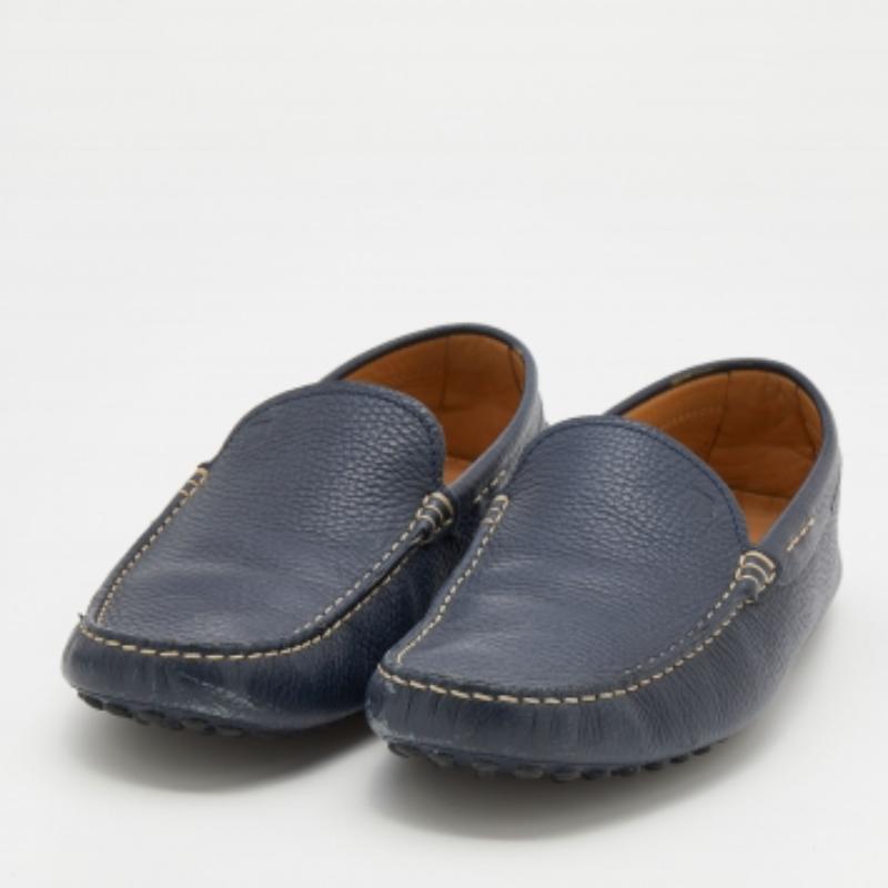 Gray Tod's Blue Leather Slip On Loafers Size 41.5 For Sale