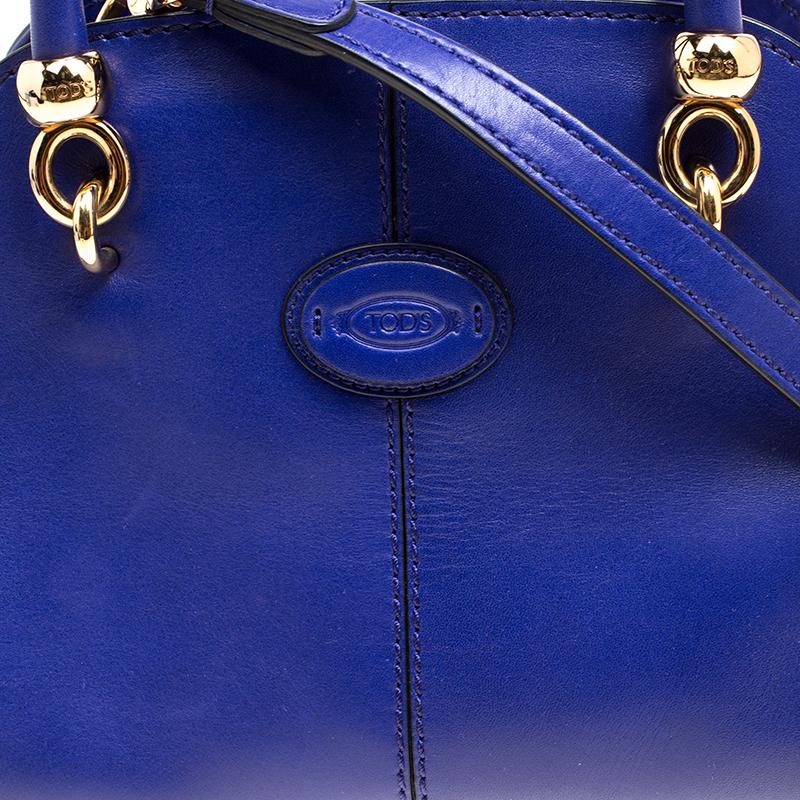Tod's Blue Leather Small Sella Bowling Bag In Good Condition In Dubai, Al Qouz 2