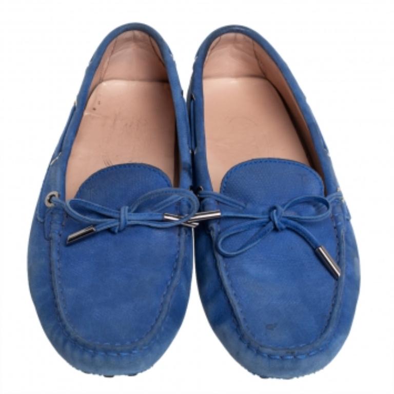 Tod's Blue Nubuck  Gommino Slip On Loafers Size 38.5 For Sale 1