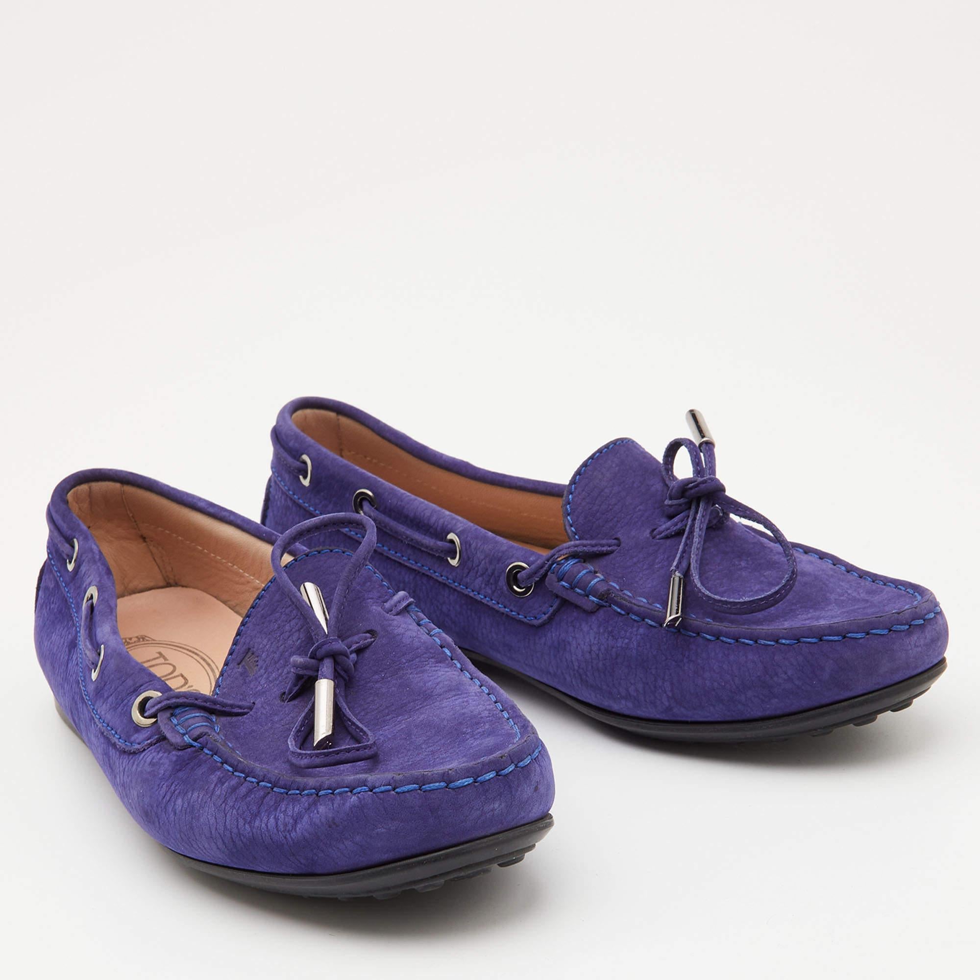 Women's Tod's Blue Nubuck Leather Bow Slip On Loafers Size 37 For Sale