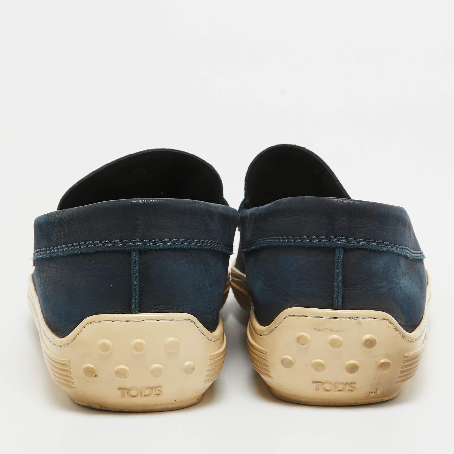 Men's Tod's Blue Nubuck Leather Penny Slip On Loafers Size 41.5 For Sale