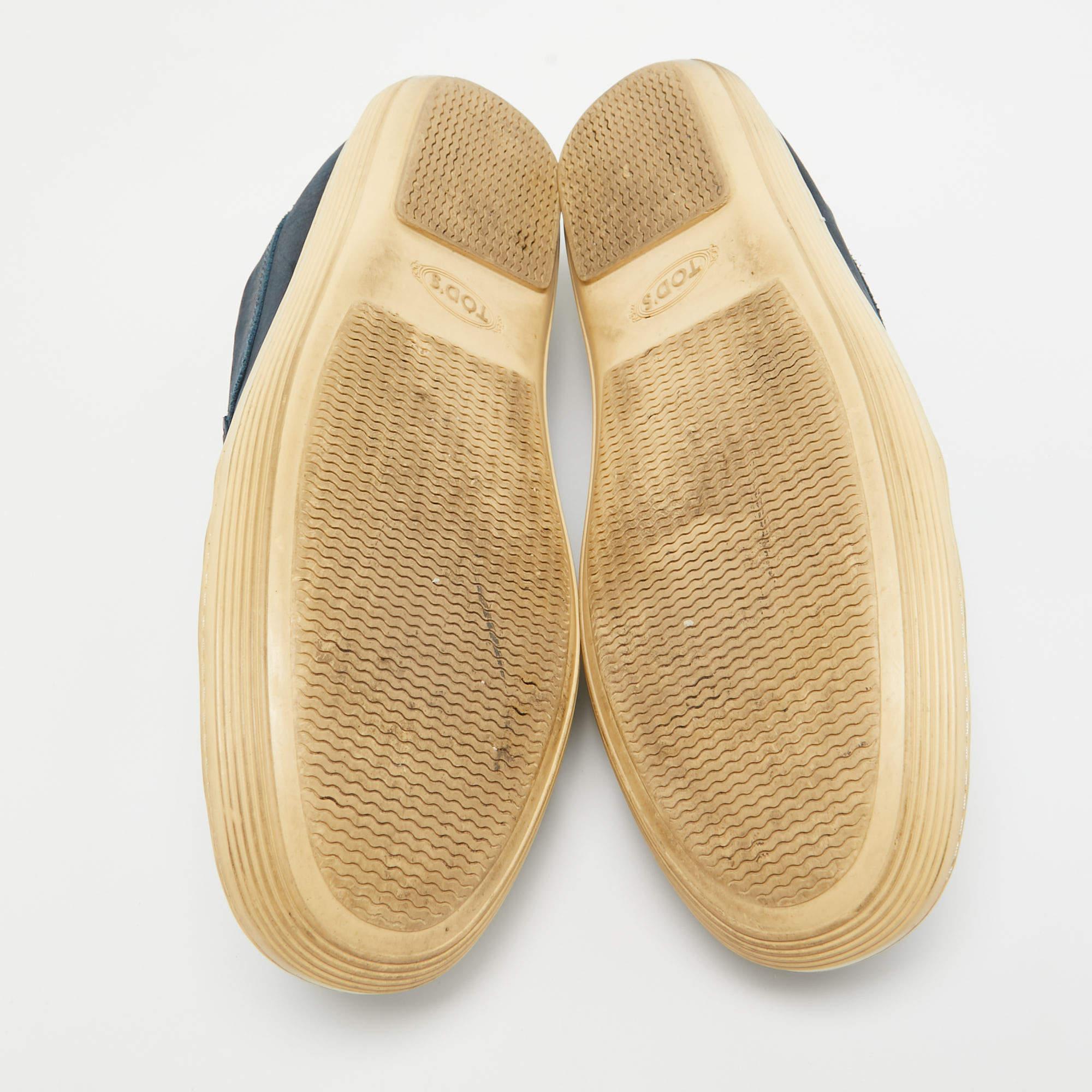 Tod's Blue Nubuck Leather Penny Slip On Loafers Size 41.5 For Sale 1