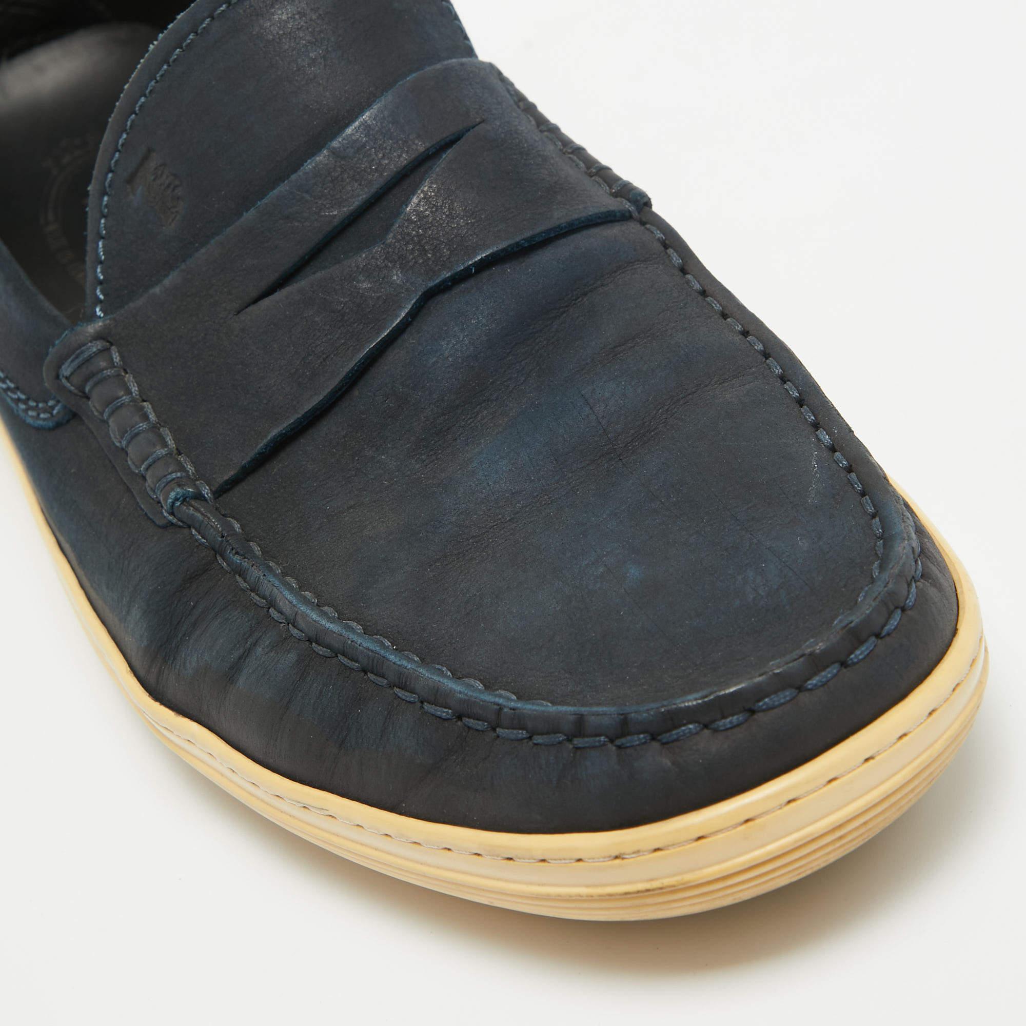 Tod's Blue Nubuck Leather Penny Slip On Loafers Size 41.5 For Sale 2
