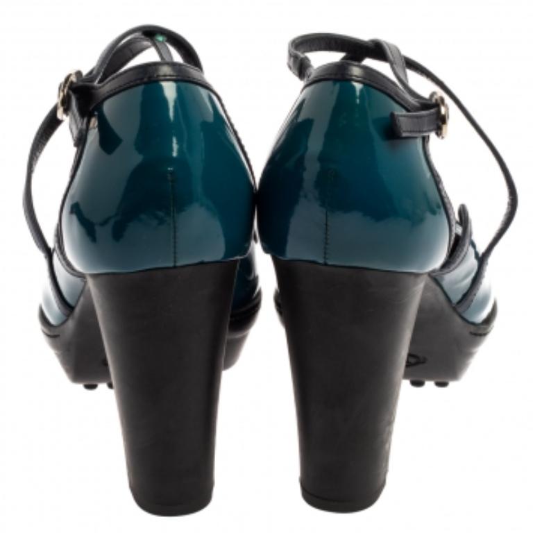 Tod's Blue Patent Leather Ankle Strap Platform Pumps Size 39.5 For Sale 1