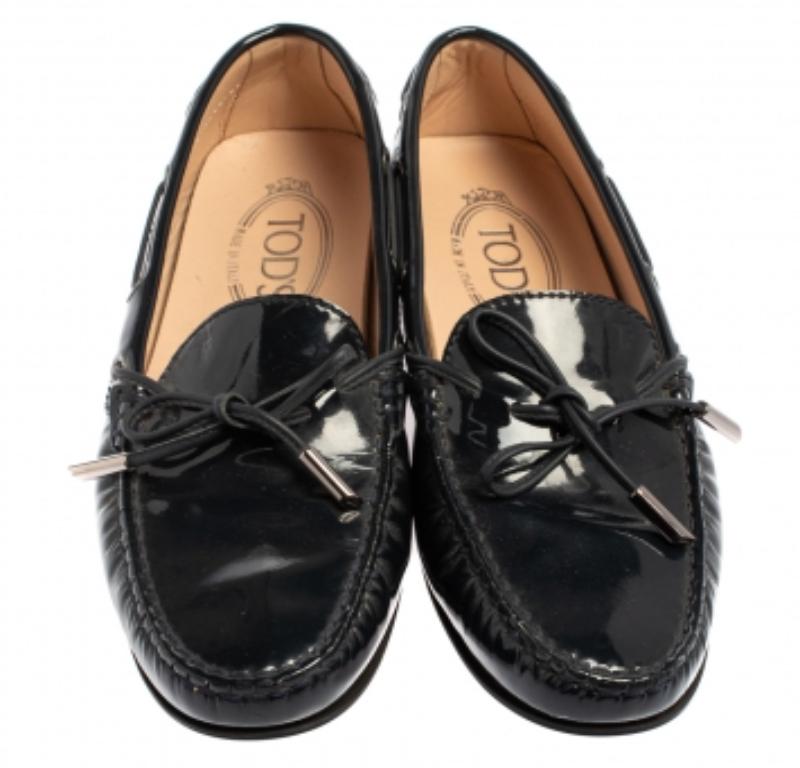 Black Tod's Blue Patent Leather City Gommino Driving Loafers Size 36.5 For Sale