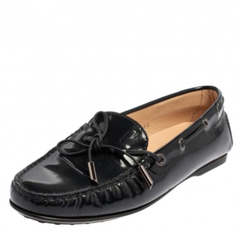 Women's Tod's Blue Patent Leather City Gommino Driving Loafers Size 36.5 For Sale
