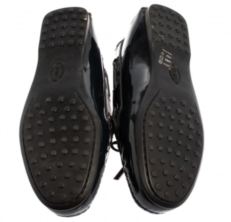 Tod's Blue Patent Leather City Gommino Driving Loafers Size 36.5 For Sale 2