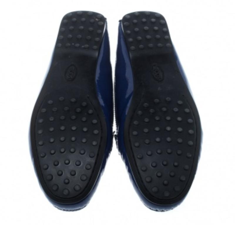 Tod's - Mocassins en cuir verni bleu à mors, taille 38,5 en vente 3
