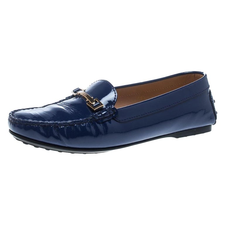 Tod's Blue Patent Leather Horsebit Loafers Size 38.5 For Sale at 1stDibs