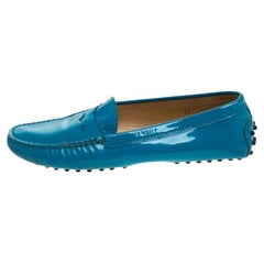 Tod's Blue Patent Leather Penny Slip On Loafers Size 38