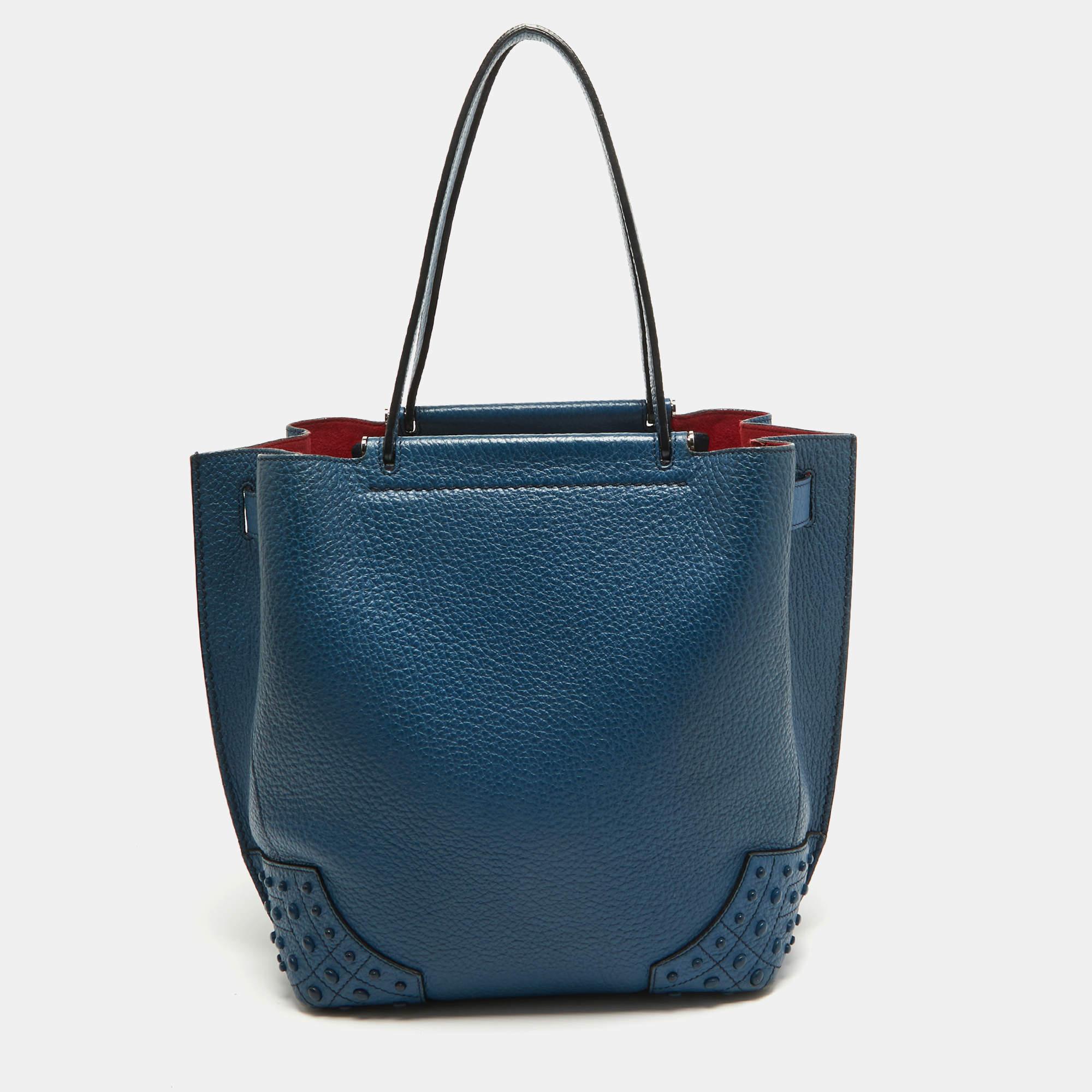 Tod's Blue Pebble Leather Wave Tote For Sale 6