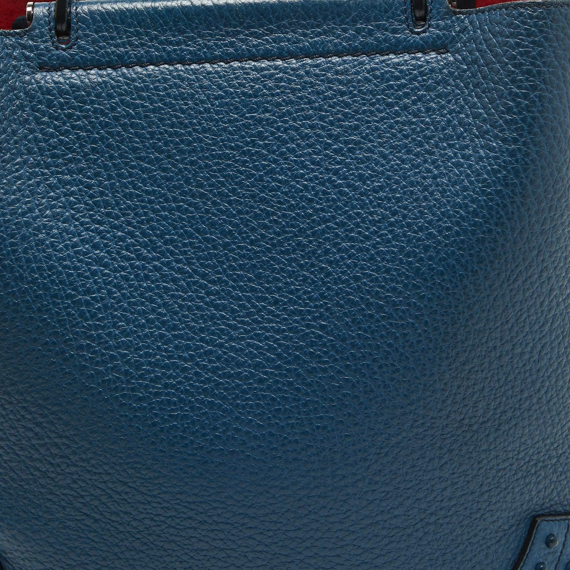 Tod's Blue Pebble Leather Wave Tote For Sale 3
