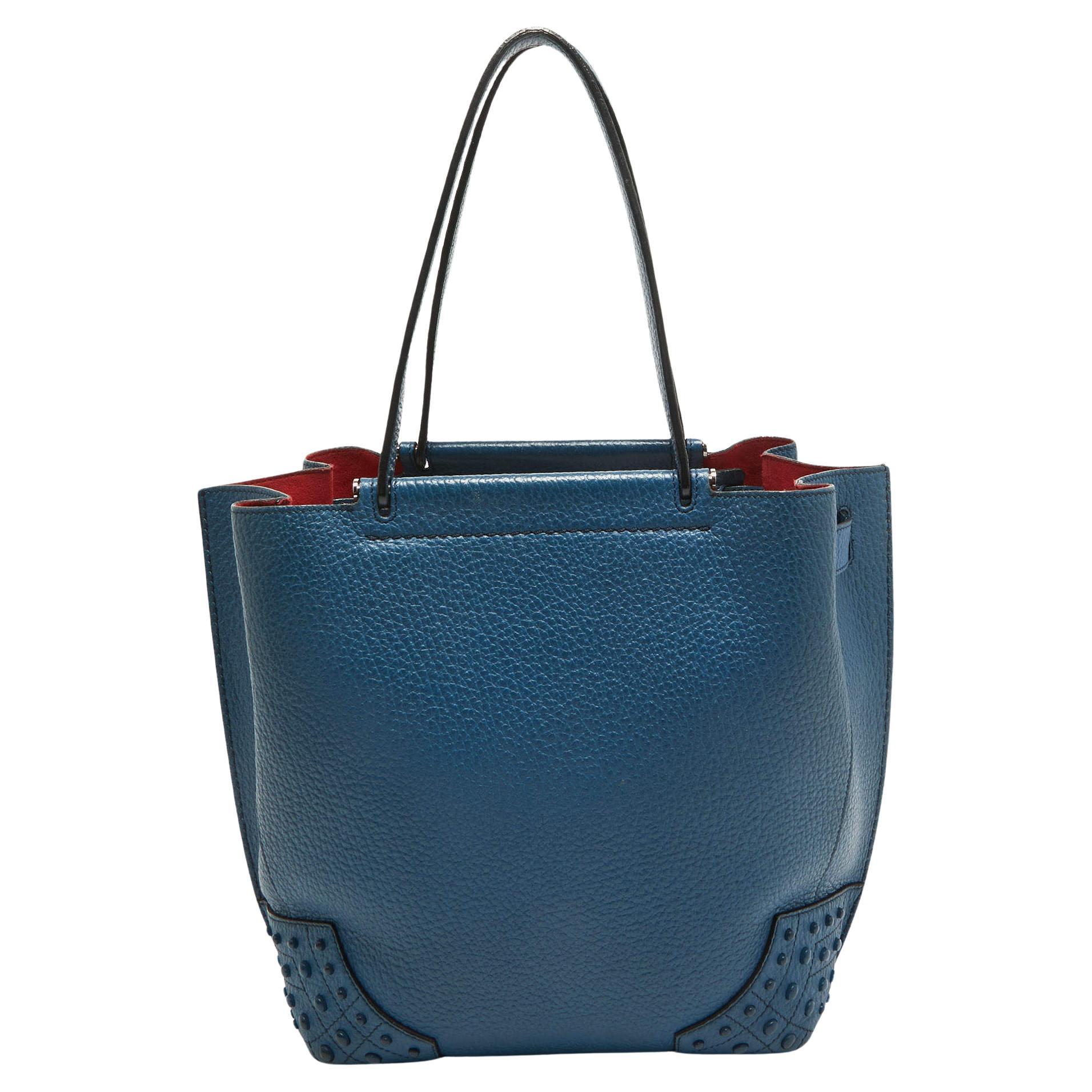 Tod's Blue Pebble Leather Wave Tote For Sale