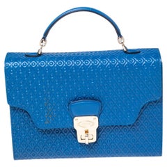 Tod's Blue Signature Embossed Leather Flap Top Handle Bag