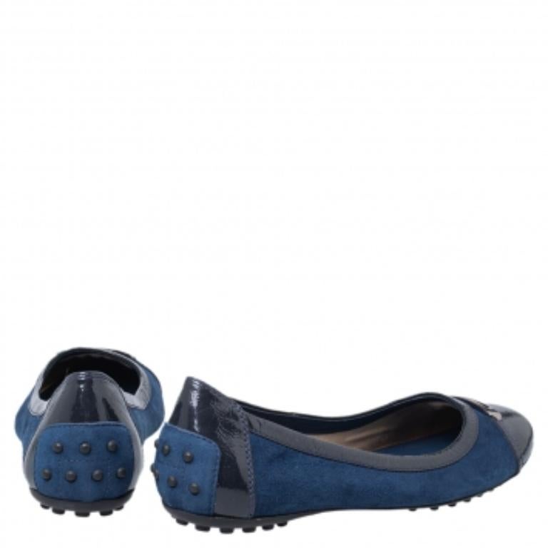 Noir Tod's - Ballerines à bout ouvert embellies en daim bleu et cuir verni, taille 38
