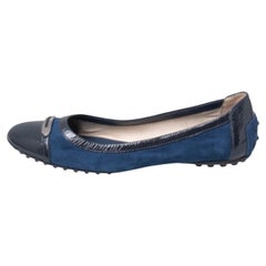 Tod's Blaue Cap Toe Ballettschuhe aus Wildleder und Lackleder mit Kapuze Größe 38