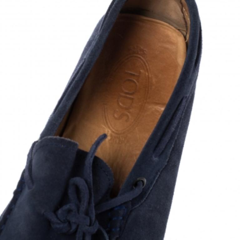 Black Tod's Blue Suede Bow Driving Loafers Size 44 For Sale