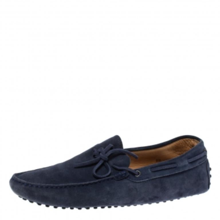 Men's Tod's Blue Suede Bow Driving Loafers Size 44 For Sale