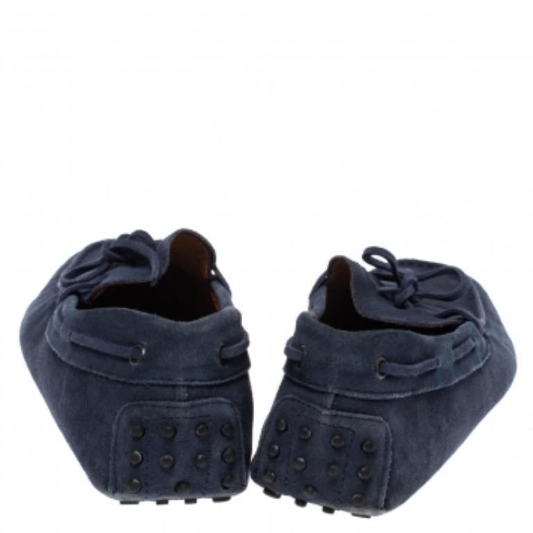 Tod's Blue Suede Bow Driving Loafers Size 44 For Sale 1