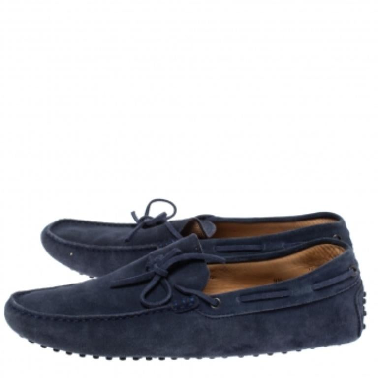 Tod's Blue Suede Bow Driving Loafers Size 44 For Sale 2