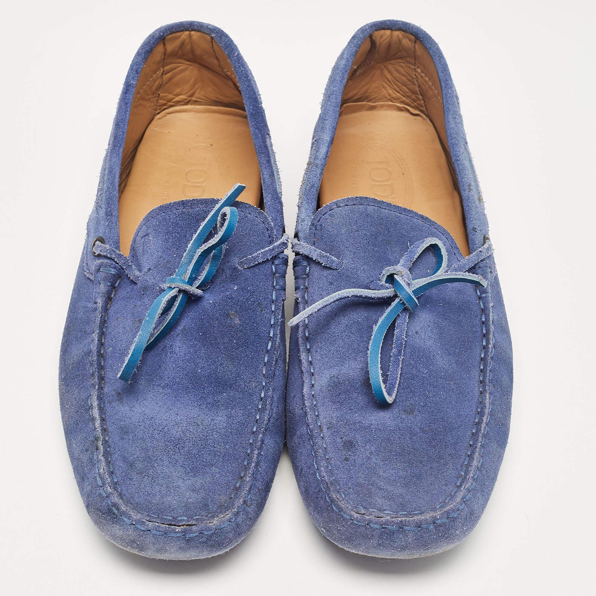 Gray Tod's Blue Suede Bow Loafers Size 43 For Sale