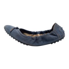 Tod's Blau Wildleder Schleife Scrunch Ballett-Flats Größe 39