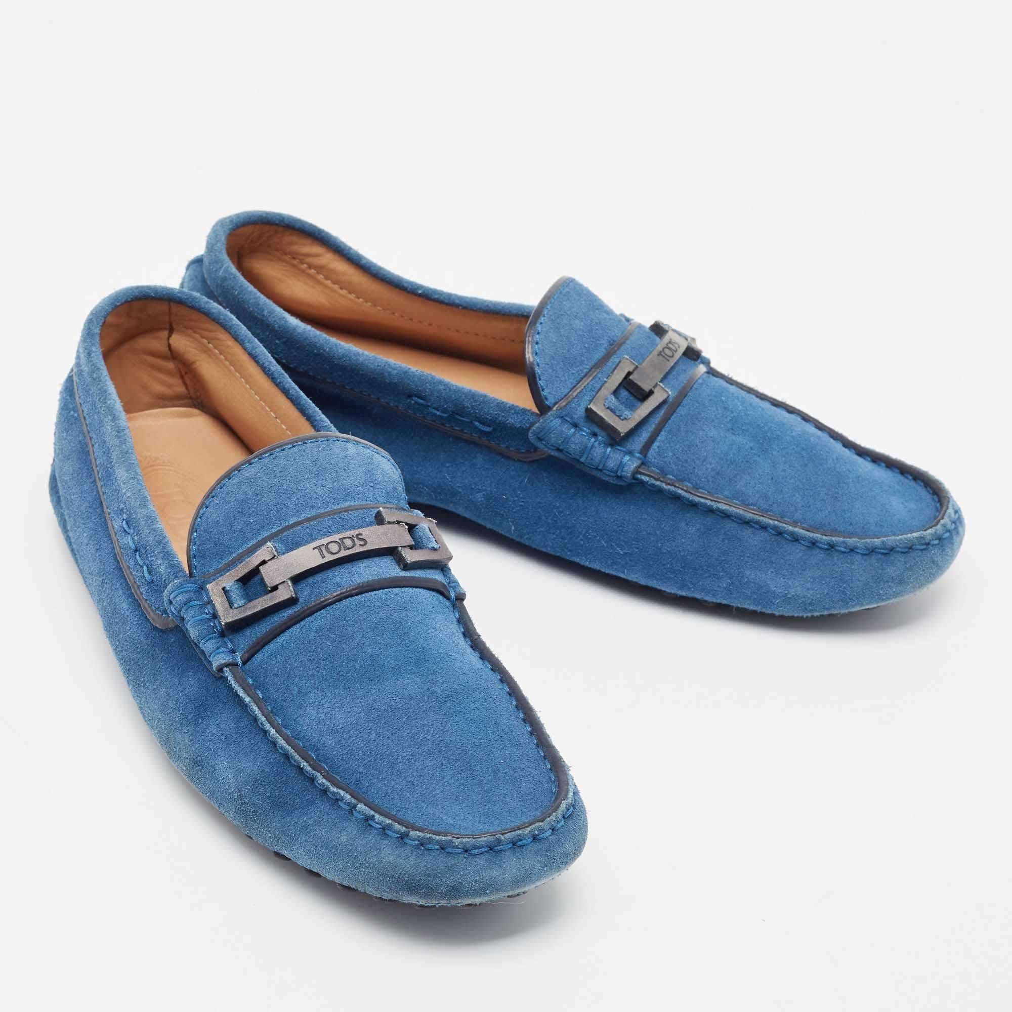 Men's Tod's Blue Suede Buckle Slip On Loafers Size 40 For Sale