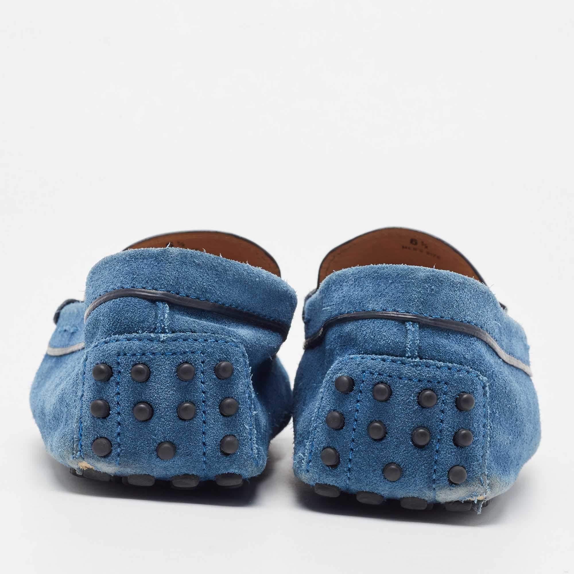 Tod's Blue Suede Buckle Slip On Loafers Size 40 For Sale 1