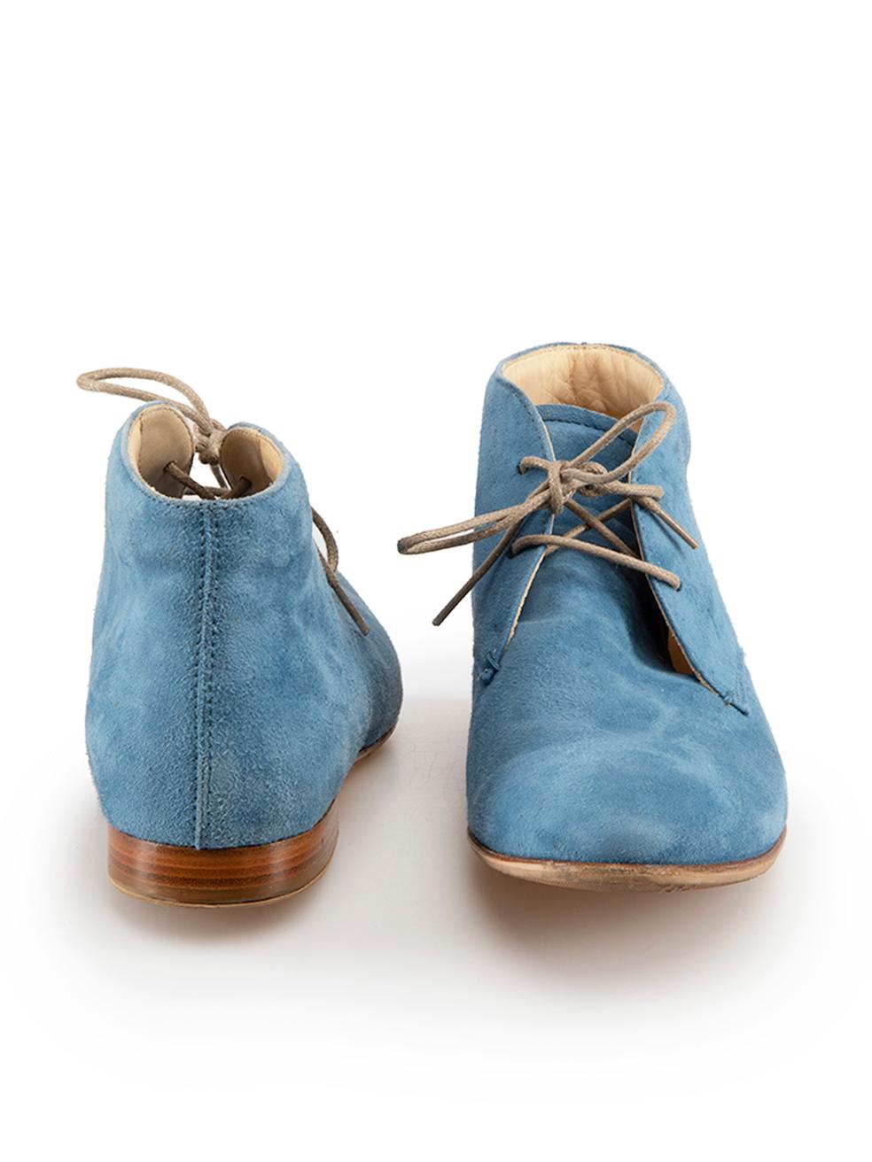 Tod's Blue Suede Desert Short Ankle Boots Size IT 37 In Good Condition For Sale In London, GB