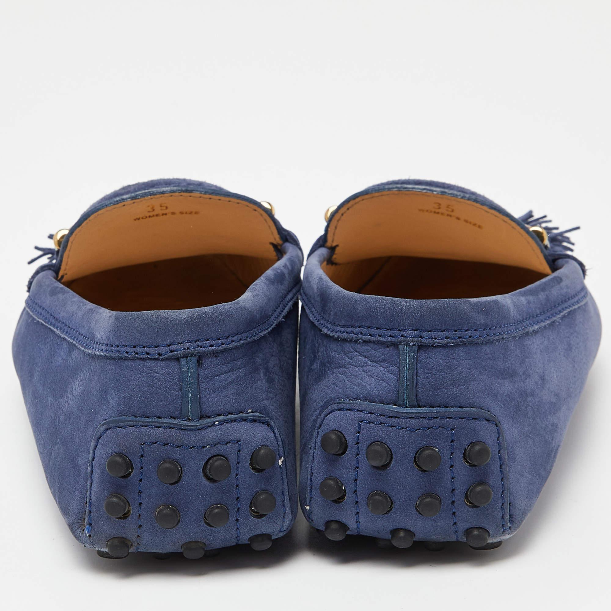 Tod's Blue Suede Fringe Slip On Loafers Size 35 For Sale 1