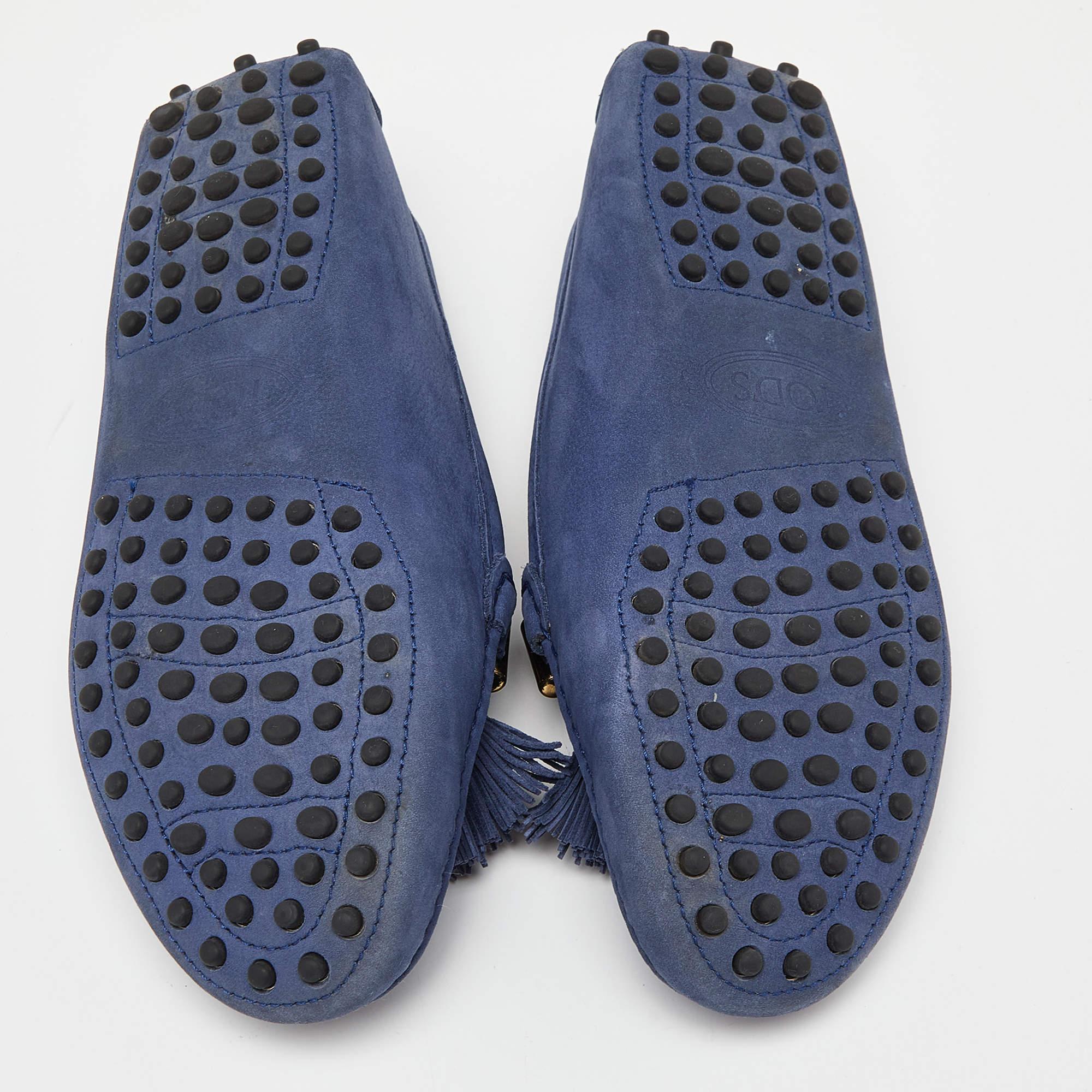 Tod's Blue Suede Fringe Slip On Loafers Size 35 For Sale 2