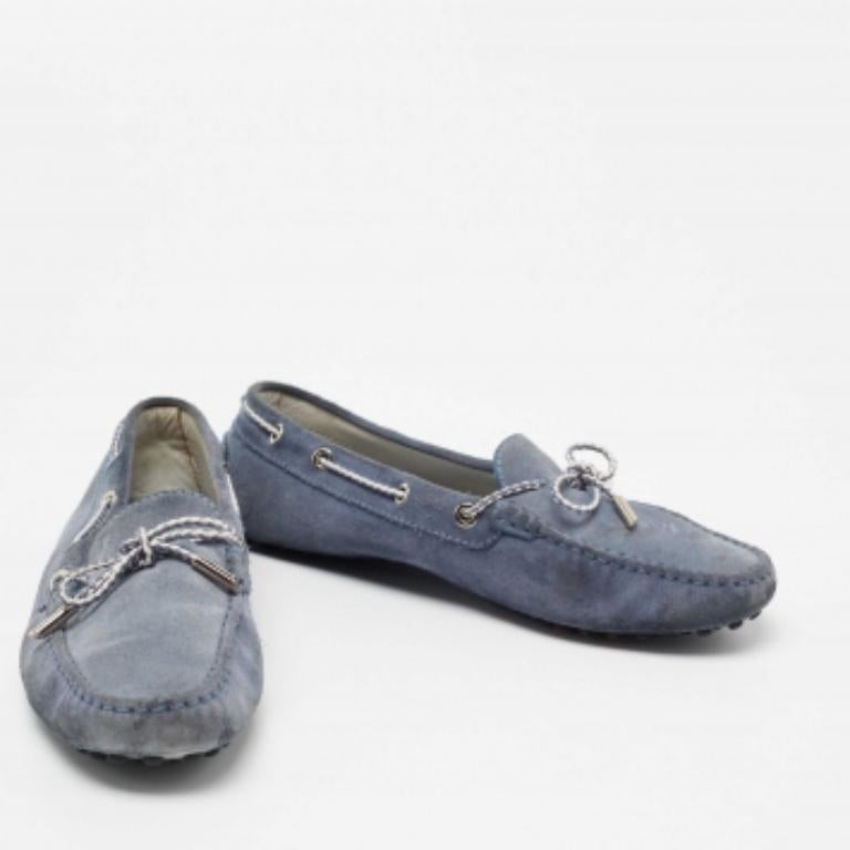 Tod's Blau Wildleder Gommini Driving Loafers Größe 40 (Grau) im Angebot