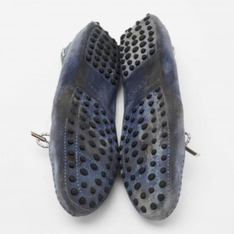 Tod's Blau Wildleder Gommini Driving Loafers Größe 40 im Angebot 1