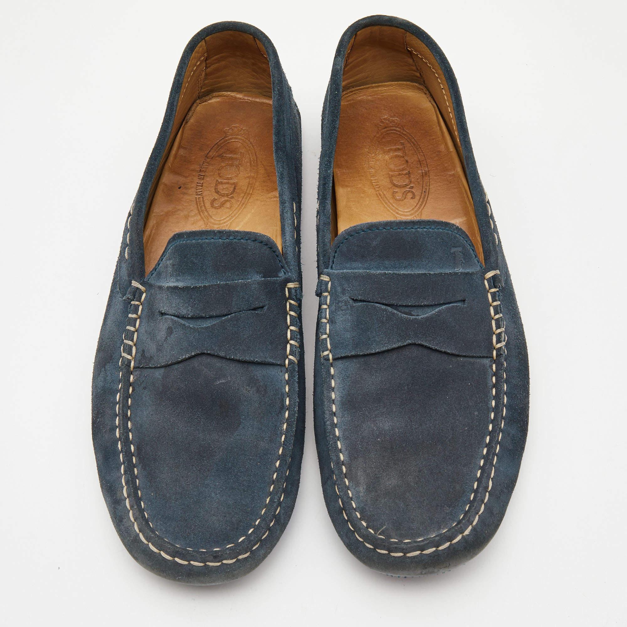 Black Tod's Blue Suede Gommino Driving Loafers Size 42 For Sale