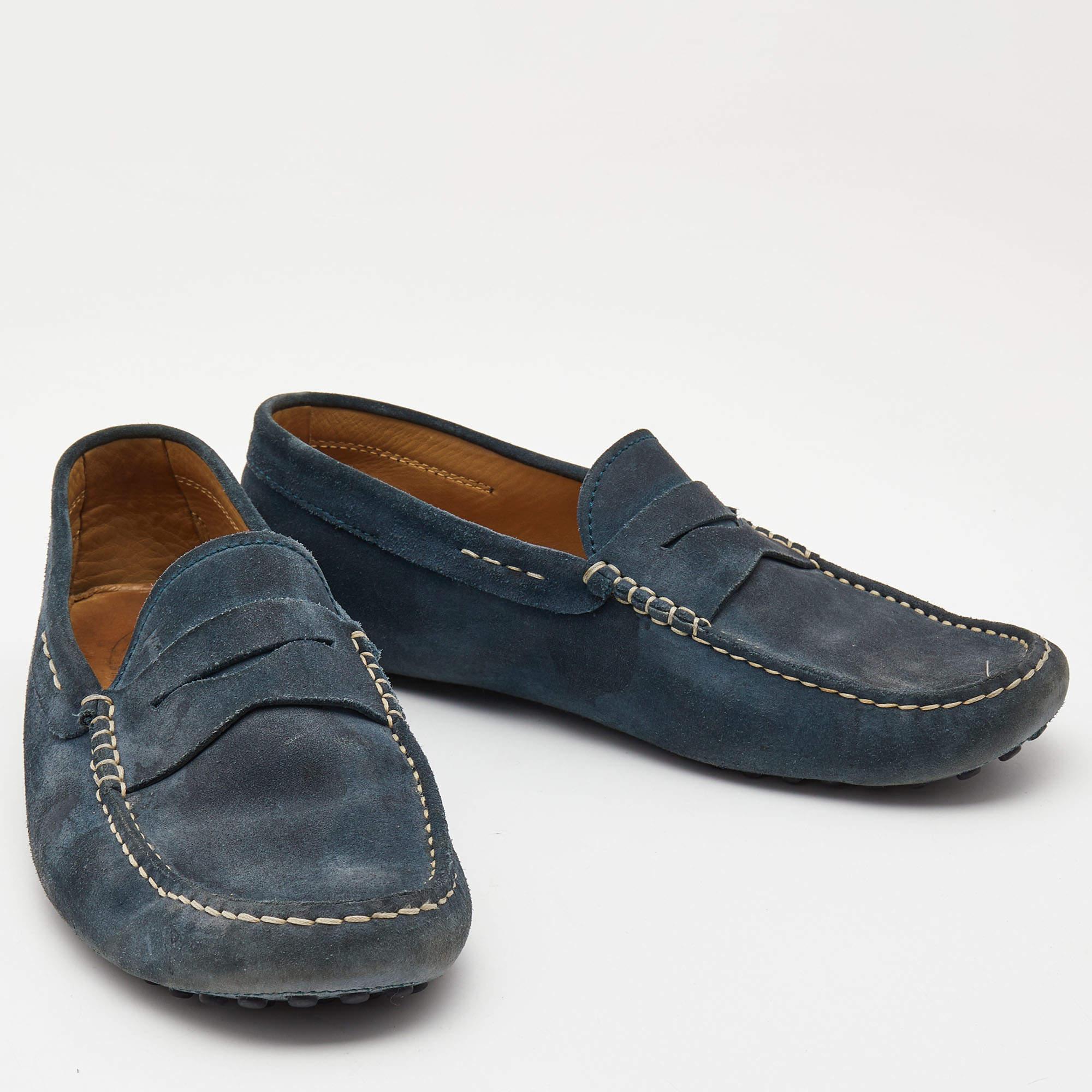 Tod's Blue Suede Gommino Driving Loafers Size 42 For Sale 1