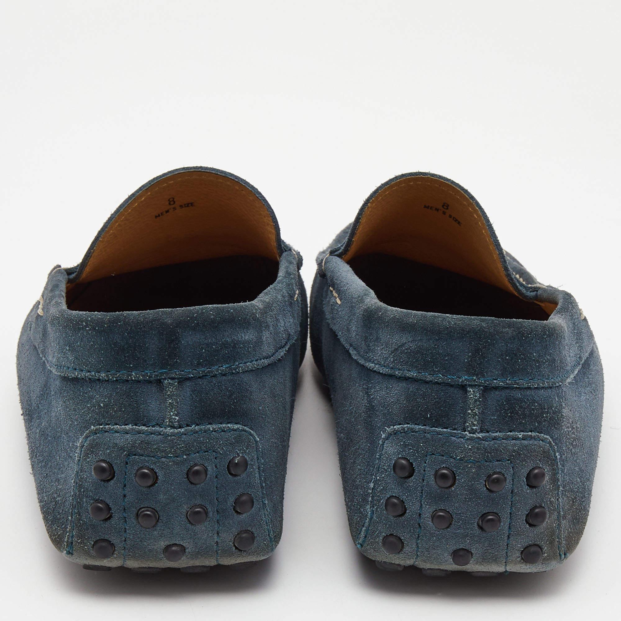 Tod's Blue Suede Gommino Driving Loafers Size 42 For Sale 2