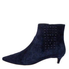 Tod's Blue Suede Leather Studded Ankle Booties Size 36.5