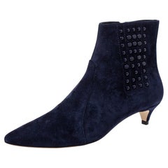 Tod's Blue Suede Leather Studded Ankle Booties Size 36.5
