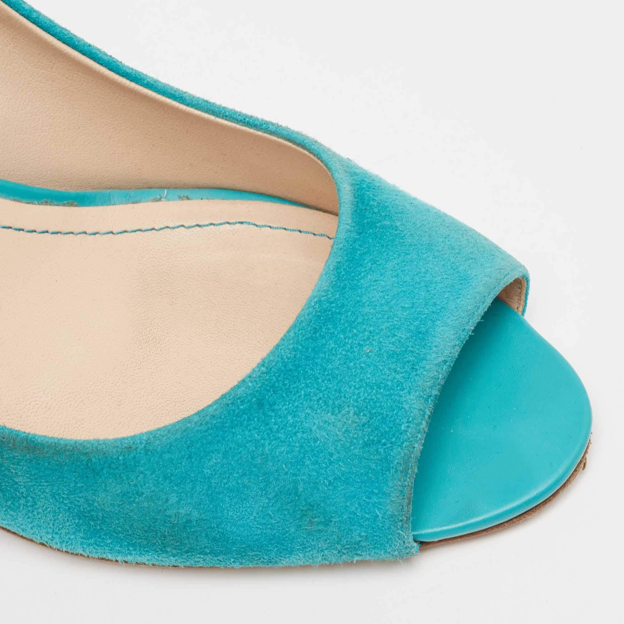 Tod's Blue Suede Peep Toe Wedge Pumps Size 40 For Sale 3