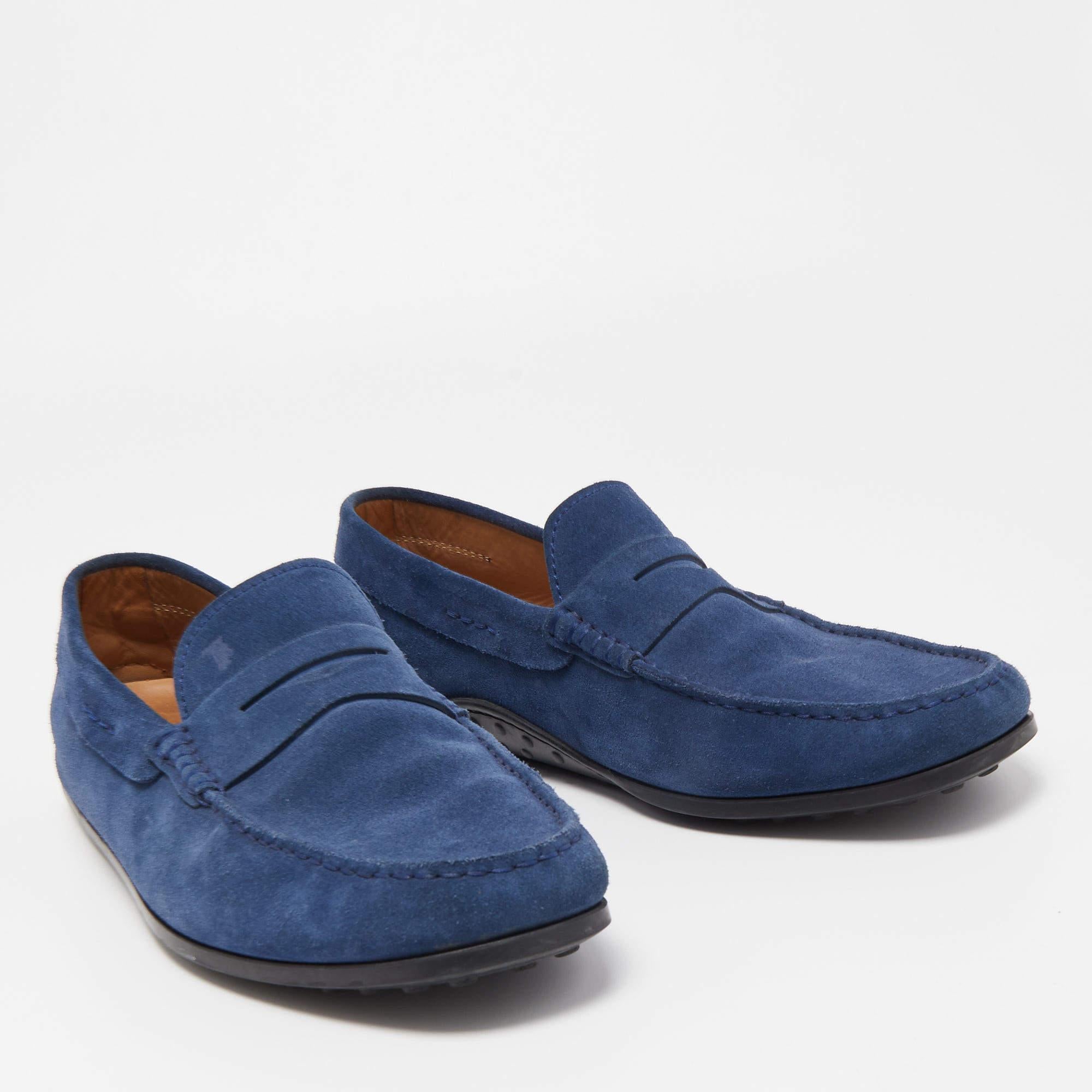 Men's Tod's Blue Suede Penny Loafers Size 41 For Sale