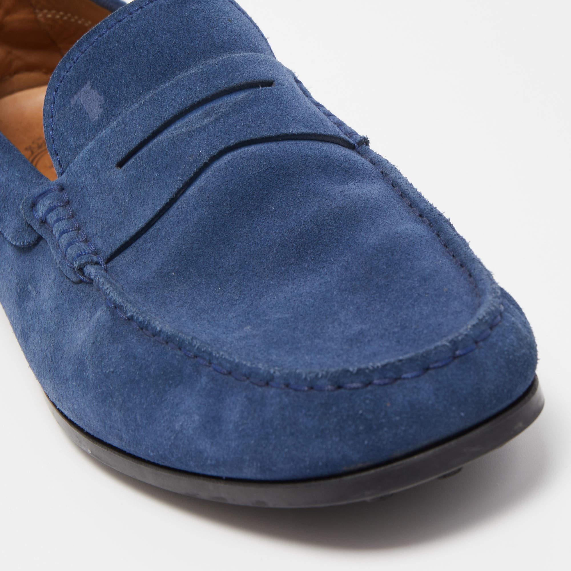 Tod's Blue Suede Penny Loafers Size 41 For Sale 4