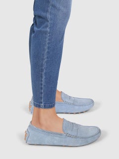 Tod's Blue Suede Striped Driver Loafers Size IT 39.5